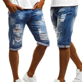 Sexy Buraco Calças Jeans Casual Plus Size Vintage Verão Homens Ripped Jeans Transformar-Se O Manguito Quinto Calças Shorts Jeans De Alta Qualidade, Jean