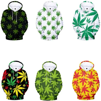 Verde de ervas Daninhas de Folhas de Impressão 3D de grandes dimensões Mulheres/Homens de Capuz de Moletom Streetwear Hip Hop Maple Leaf Suéter com Capuz Jaqueta de Agasalho
