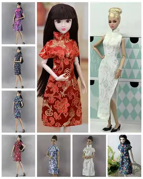 1/6 BJD Roupas Chinês Tradicional Cheongsam feito à mão Floral do Vestido da Boneca Para a Boneca Barbie com Roupas Vestido Qipao Bonecas Acessórios