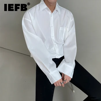 IEFB coreano de Gelo de Seda, Camisa Branca de Homens Mangas compridas Outono 2023 Nova Não de Ferro Solto e Casual Bonito Boluse Preto Com Tops 9Y9110