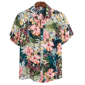 2022 Novos Homens da Praia Havaiana Camisas de Manga Curta Rua Camisas Casuais de Verão Tops