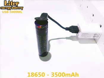 Litro de energia da bateria USB 3,7 V 18650 3500mAh bateria de Li-ion USB 5000ML Bateria Recarregável do DIODO emissor de Luz do Indicador DC-Carregamento +fio de USB