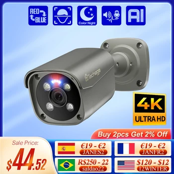 Techage H. 265 Ultra HD de 4K IP PoE Câmera de 8MP Exterior Impermeável da Câmera de Segurança Color Visão Noturna de Detecção de Cara Para o Sistema de CFTV