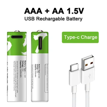 NOVO AA + AAA pilhas AA de 1,5 V 2600mWh/1,5 V AAA 750mWh Usb bateria recarregável li-ion baterias para Elétrico do brinquedo bateria + Cabo
