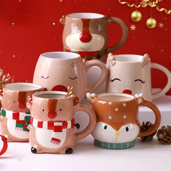 Cerâmica caneca de Natal elk animal bonito dos desenhos animados ins vento copo criativo para dar de presentes para fazer café com leite, café bonito canecas e copos