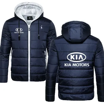 Cor contrastante homens casaco parka marca Kia logotipo do carro de impressão de Inverno dos Homens para baixo do revestimento Exterior à prova de vento grossa quente o revestimento dos homens