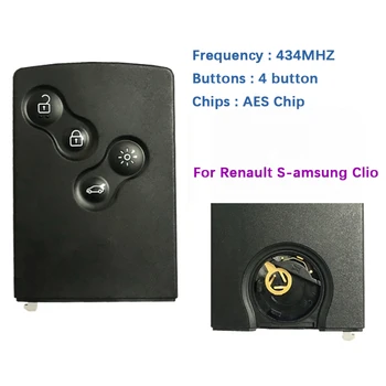 CN010059 4 Botão Smart Card Chave Para a Renault Samsung CLIO chave inteligente 434MHZ PCF7945M AES Chip