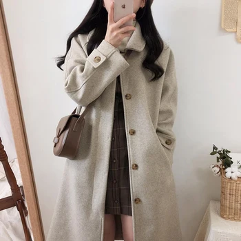 (feito por yihaodi) de lã casaco de mulheres 2021 outono inverno novo Hepburn estilo de homem pequeno, médio e longo solto e atmosférica preto woo