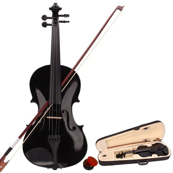 Violino 4/4 Completo Acústica de Tamanho Violino Violino Preto com Case Arco de Resina Basswood Negro de Madeira 4 peças de Instrumentos Musicais de Cordas