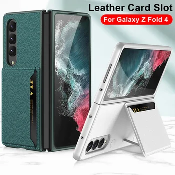 Couro de Cartão de Crédito Ranhuras Case Para Samsung Galaxy Z Dobre 4 5G Tampa do Telefone de disco Rígido do PC de Proteção Integral da Carteira Caso do Suporte Para Z Fold4
