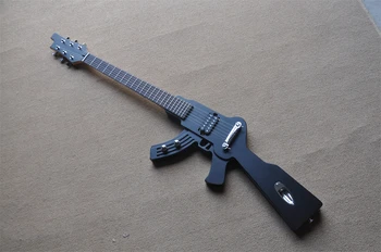 Frete grátis, 6-seqüência de arma AK47 modelo Canhoto guitarra elétrica, preto fosco fotos reais em stock 419