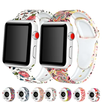 Cinta Para Apple faixa de Relógio de 44mm 40mm 42mm 38mm smartwatch correa Impresso pulseira de silicone da Impressão pulseira iwatch 4 3 6 5 se