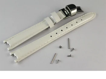 12mm (Buckle10mm) T094210A de Alta Qualidade Fivela de Prata + Branco de Couro Genuíno Demão de tinta Faixas de Relógio de Pulseira Para T094