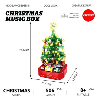 Criativo Especialista Árvore de Natal de Giro Caixa de Música do Modelo de Construção de Blocos de MOC DIODO emissor de Luz Brilhante de Natal de Tijolos de Brinquedos Para as Crianças Presentes Se
