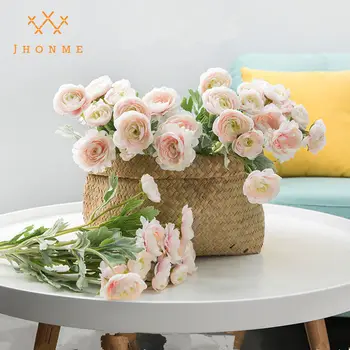 10 Pcs/monte Artificial Luxo Inglaterra Ranunculus Astiaco rose Flores de seda, flores para a mesa de casa decoração do casamento