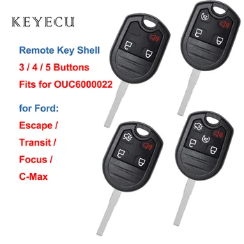 Keyecu Substituição de Chave Remota Shell Caso Fob 3 4 5 os Botões de Chave do Carro Shell de Caso com HU101 Lâmina Ford Fiesta, OUC6000022