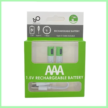 Nova embalagem USB Pilhas Recarregáveis AAA de 1,5 V 550 mWh bateria do li-íon para o rato de brinquedo de controle remoto+Tipo-C Cabo