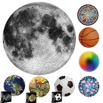 65CM Rodada de Quebra-cabeça de 1000 Peças Céu Estrelado Crianças 3D Planetas Terra, Lua de Papel, Jogos de Quebra-cabeça de Brinquedos Educativos Para Adultos