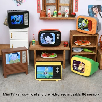 NOVO 1:12 Casa de bonecas Miniture TELEVISOR pode reproduzir Sala de Televisão Simulação ob11 Móveis em Miniatura Casa de bonecas Decoração
