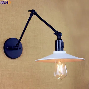 IWHD Preto Swing Longo Braço da Lâmpada de Parede Luminárias Quarto Interruptor Antigo Vintage Industrial Parede de luz de Candeeiro de Lampe Murale