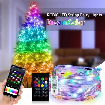 Natal RGBIC Cadeia Luz Smart LED Bluetooth Guirlandas USB de Controle de Aplicativo de Árvore de Natal Decoração ao ar livre Impermeável Luzes de Fadas