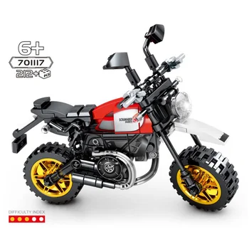Técnico de moto bloco de construção Ducatis Scrambler Deserto Trenó modelo de veículo a vapor motor de tijolo brinquedos com rack coleção