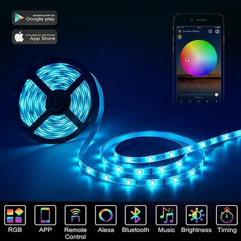 Sincronização de música Multicolor 20M SMD 5050 RGB LED Luminoso Luzes de Tira Aderência em Fita de Controle de Aplicativo Para o Quarto Partido a Decoração Home