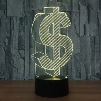 USD Dólar 3D Noite do DIODO emissor de Luz da Mudança da Cor do RGB 3D Candeeiro de Mesa Novidade USD Símbolo do Nightlight para Decoração de Presente de Natal