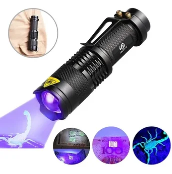 395nm 365 nm Lanterna LED UV Ultravioleta Tocha Com Função de Zoom Mini UV Luz Negra Urina de animais de Estimação Detector de Manchas de Escorpião Caça