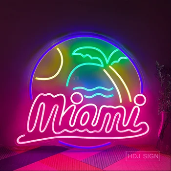 Miami, Palm Bar Do Sinal De Néon Do Diodo Emissor De Luzes Para Férias Decoração Do Restaurante Bar Do Salão Do Hotel Hotel Da Loja De Festa Neons Sinais De Presente