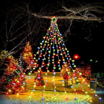 Solar Estrelas Seqüência de Luzes ao ar livre Com controle Remoto Luzes da Árvore de Natal Decoração de Seqüência de caracteres de Luz para o Jardim Quintal Festa em Casa de Férias