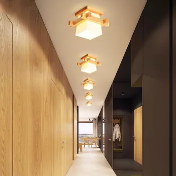Simples e Moderno, Lâmpada de Teto LED Japão Retro Madeira Lâmpada de Vidro Para Sala de estar, Quarto, Corredor, Alpendre, Varanda Luminárias de Decoração