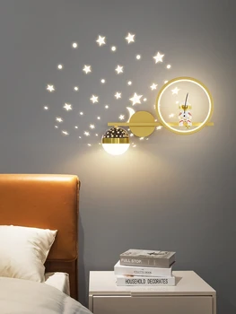 O astronauta da lâmpada de parede do quarto lâmpada de cabeceira do quarto de crianças lâmpada de menino e menina estrela projeção lâmpada de parede decorativa