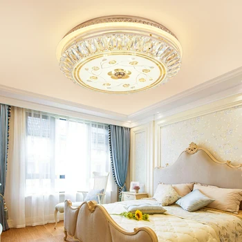 luxo de Ouro DIODO emissor de luz do cristal de teto de cristal luz lâmpada para a sala quarto LED redondo lamparas de techo com cristal K9