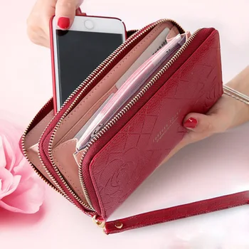 a carteira das mulheres portfel damski bolsa feminina Zip Duplo carteira grande feminino de couro genuíno designer carteiras monederos para mulher