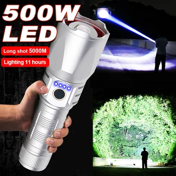 500W Nova Atualização Poderosa Lanterna 990000LM chute de Longa distância Tocha Recarregável Luz de LED de Alta Potência Zoom Lanterna Tática Lanterna