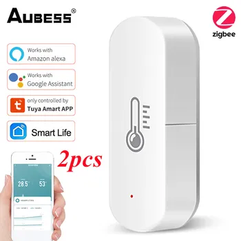 2Pcs Aubess Tuya ZigBee Smart de Temperatura e Umidade Sensor Alimentado por Bateria ZigBee Smart Casa de Segurança do Trabalho Com Alexa Inicial do Google