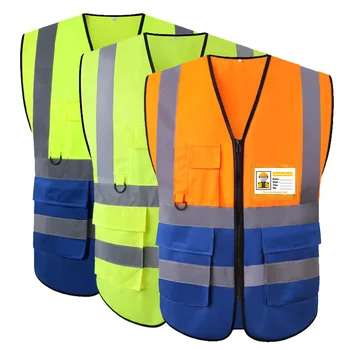 Hi-Vis Amarelo, Azul, Colete de Segurança Refletivo Com Zíper e Bolsos para Vestuário de Alta Visibilidade do Trabalho Colete Para Homens E Mulheres