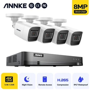 ANNKE 4K Ultra HD, Câmera de Vigilância de Vídeo do Sistema de 8CH de 8MP H. 265 DVR Com 4PCS de 8MP Exterior à prova de Intempéries da Câmera de Segurança CFTV Kit