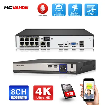 HCVAHDN 4K 8CH POE NVR H. 265 Saída de Áudio de Vigilância de Segurança DVR Gravador de Vídeo para Câmera IP POE (1080P/4MP/5MP/8MP/4K)