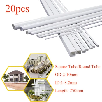 20 PCS ABS Tubo redondo/Tubo Quadrado de Plástico Oco diâmetro do Tubo de 2mm a 10mm DIY Artesanal de Areia Tabela de modelo de Material de Construção