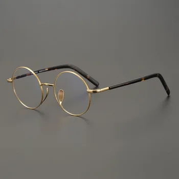 2023 Novo Japonês Artesanal Retro Rodada De Titânio Puro Óculos De Armação Óptica Miopia Para Homens Mulheres Óculos De Ultraleve Óculos