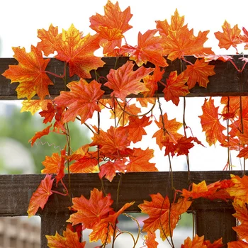 2.4 m de Simulação Maple Leaf Cadeia de Outono Decoração de Casa Deixa Garland Artificial, Maple, Folhas de Videira Jardim de Casa Decorações