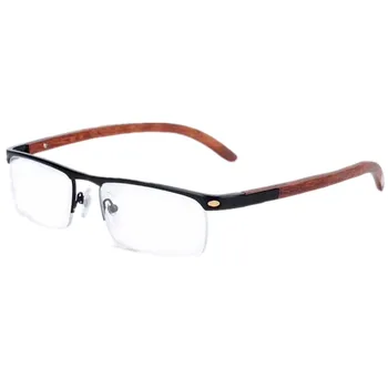 Homens luxo Halfrim Óculos de Armação de Madeira Perna 54-18 Retangular de Metal de Sem-Rim Óptico Rim para Prescrição de Óculos Masculino