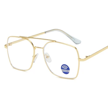 Ouro Vintage Óculos de Armação de Metal Mens Womens Anti luz azul óculos Retro Praça Óptico de Óculos de Nerd Limpar Lente de Óculos