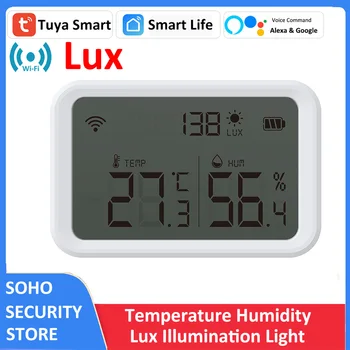 Tuya Smart wi-FI Detector de Temperatura Sensor de Umidade Interior do Higrómetro do Termômetro de Lux de Luz com Display LCD Alexa Google