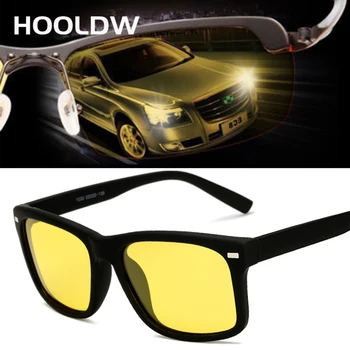 HOOLDW Homens de Visão Noturna Óculos de sol Quadrado Polarizada óculos de Sol com Lentes Amarelo Noite de Condução Anti-reflexo Óculos de proteção Óculos de Eyewears