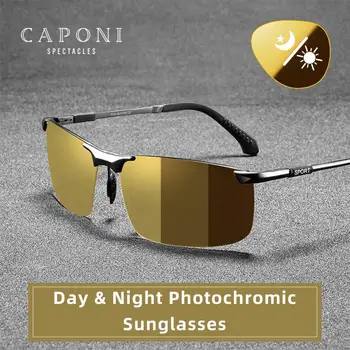 CAPONI Visão Noturna Óculos de sol Polarizados Fotossensíveis Óculos de Sol Para Homens Oculos Amarelo Condução Óculos gafas de sol BSYS3066