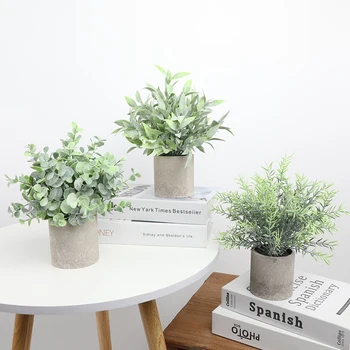 Artificiais, Vasos de Plantas de Eucalipto, Alecrim Mini Desktop Falso Planta Verde para Home Office Sala de Estudo Decoração de Plantas Bonsai