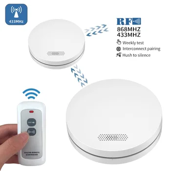 Suporte a Vários Dispositivos Interligados Alerta Detector de Fumaça 433MHz sem Fio Conectar o Controle Remoto de Segurança de Incêndio Alarme de Sensor de Som